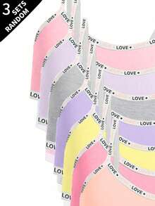 3 Random Sets Tween Girls Simple Basic Solid Color Letter Contrast Camisole Tank Top & Shorts Underwear Set - Multicolor - View 6