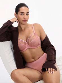 LUVLETTE Plus Dream Curve Air Unlined Full Coverage Side Support Airy Pink Sheer Mesh Basic Breezy Comfort Minimizer Bra - Pink - View 5