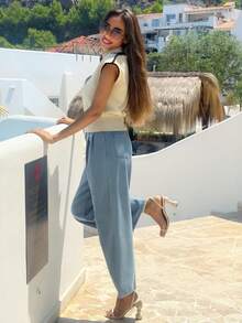 Alya Khalil Women High Waisted Wide Leg Jeans, Blue ,Petite Women Casual Fall - Light Wash - View 4