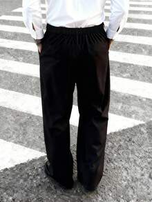 Manfinity Hypemode Men's Plus Size Casual Versatile Solid Color Straight Leg Pants - Black - View 2