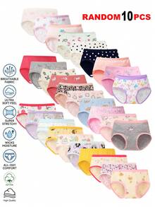 SHEIN 10pcs Random Assorted Girls' Triangle Panties, Simple Fashion All-Over Print Cartoon Animal Heart Pony Strawberry Pattern, Toddler Girls Underwear - Multicolor - View 5