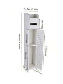 1PC Modern White Waterproof Freestanding Narrow Bathroom Cabinet With Toilet Paper Holder Door Shelf For Home Kitchen Storage - Multicolor - View 5