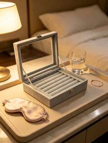 Caja de almacenamiento de anillos de terciopelo con tapa transparente, bandeja organizadora de exhibición de anillos, estuche de almacenamiento de joyas para anillos, pequeño soporte de joyas para exhibición en el hogar y la tienda - Multicolor - Ver 5