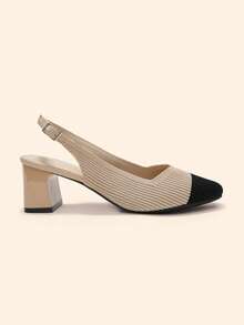 CUCCOO BASICS Women's Shoes With Knitted Back Strap, Adjustable Buckle, Thick Heel, Color Blocked Toe, Versatile Commuting And Dating Style, Single Shoe - Black apricot color matching - View 2