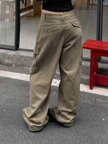 Dazy Tall Women's Button Pocket Cargo Street Casual Denim Jeans Fall - Khaki - View 4
