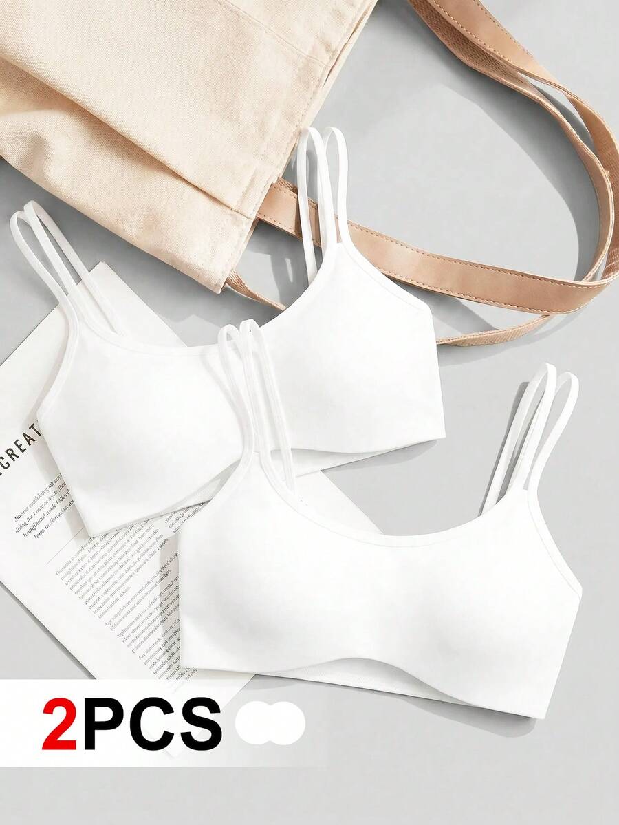 Cheerettes Women's Solid Color Basic Versatile Sports Bra 2pcs Set, White, For Yoga, Gym & Running