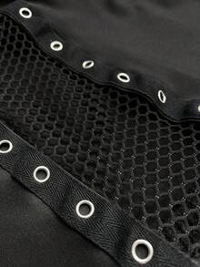 Whyspr Grunge Punk Darkwear Party Plus Size Punk Style Mesh Patchwork Grommet Leggings - Black - View 8