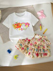 Emery Rose Kids Emery Rose Kids 女童小女孩 2件組 T恤套裝，可愛卡通休閒穿搭，適合返校季 - 彩色 - 查看 7