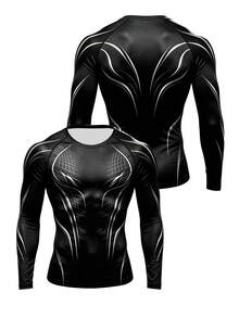 Gym Rark Men's Striped Raglan Long Sleeve Casual Fitness Sports T-Shirt, Gym - Black - View 1