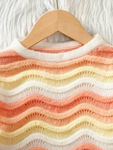 SHEIN Genkimix Kids Suéter ligero y lindo con patrón de ondas degradadas para niñas - Multicolor - Ver 4
