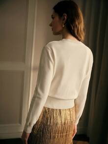 MOTF PREMIUM WOMEN'S AUTUMN/WINTER EMBROIDERED WIDE HEM SWEATER - White - View 4