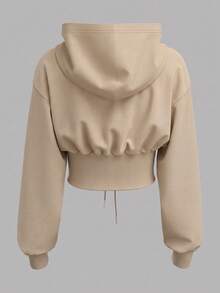 SHEIN EZwear 白色針織女款運動衫，秋冬長袖上衣，卡其色女款運動衫 - 卡其色 - 查看 2