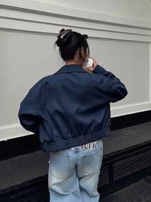 Muchica Women's Solid Color Casual Versatile Daily Long Sleeve Jacket - Navy Blue - View 2