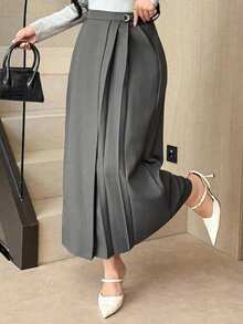 Dazy Plus High Waist A-Line Pleated Skirt, Elegant & Playful, Commuter Style, Spring/Autumn New Arrival - Grey - View 1