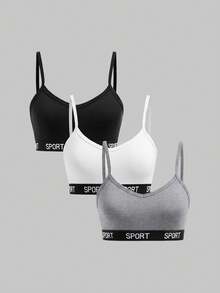 SHEIN Girlism 青少年女孩極簡字母彈性帶露背內褲3件組 - 淺灰色 - 查看 1