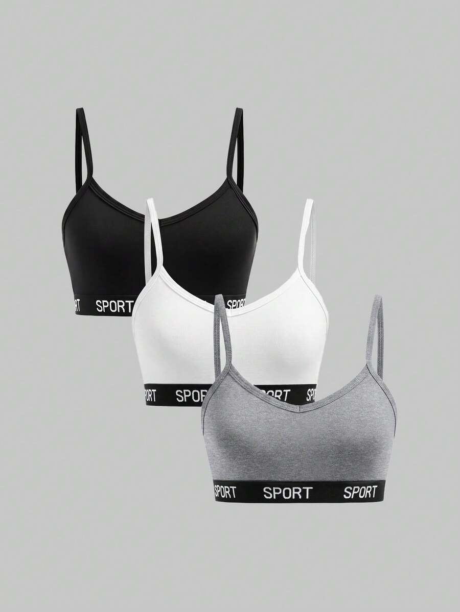 SHEIN Girlism 青少年女孩極簡字母彈性帶露背內褲3件組 - 淺灰色 - 查看 1