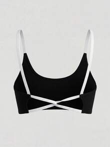 Sweetra Women's Colorblock Casual Daily Sports Bra - Black - View 2