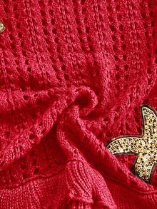 Soleia 女款度假風海星裝飾刺繡雙層荷葉邊下擺針織洋裝，適合約會與下午茶 - 紅色 - 查看 6