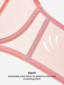 LUVLETTE Plus Dream Curve Air Unlined Full Coverage Side Support Airy Pink Sheer Mesh Basic Breezy Comfort Minimizer Bra - Pink - View 9