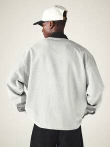 SUMWON Oversized Long Sleeve Striped Rugby Polo Shirt With Half Zip Collar And Chest Pocket Casual Pullover Top - Black and White - View 2