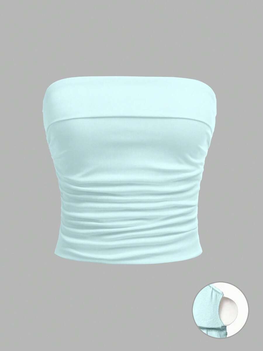 SHEIN Girlism Dozemod 青少年女孩簡約舒適抓皺下擺抹胸式內衣 - 薄荷綠 - 查看 1