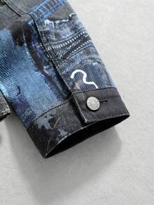 ROMWE MEN Street Life Men's Digital Pattern Casual Versatile Daily Denim Jacket - Blue - View 6