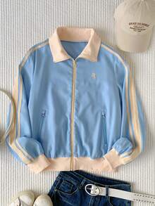 Comfortcana Women's Colorblock Patchwork Regular Jacket - Blue - View 4