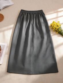 Dazy Plus High Waist A-Line Pleated Skirt, Elegant & Playful, Commuter Style, Spring/Autumn New Arrival - Grey - View 3