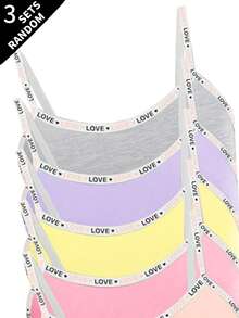 3 Random Sets Tween Girls Simple Basic Solid Color Letter Contrast Camisole Tank Top & Shorts Underwear Set - Multicolor - View 5