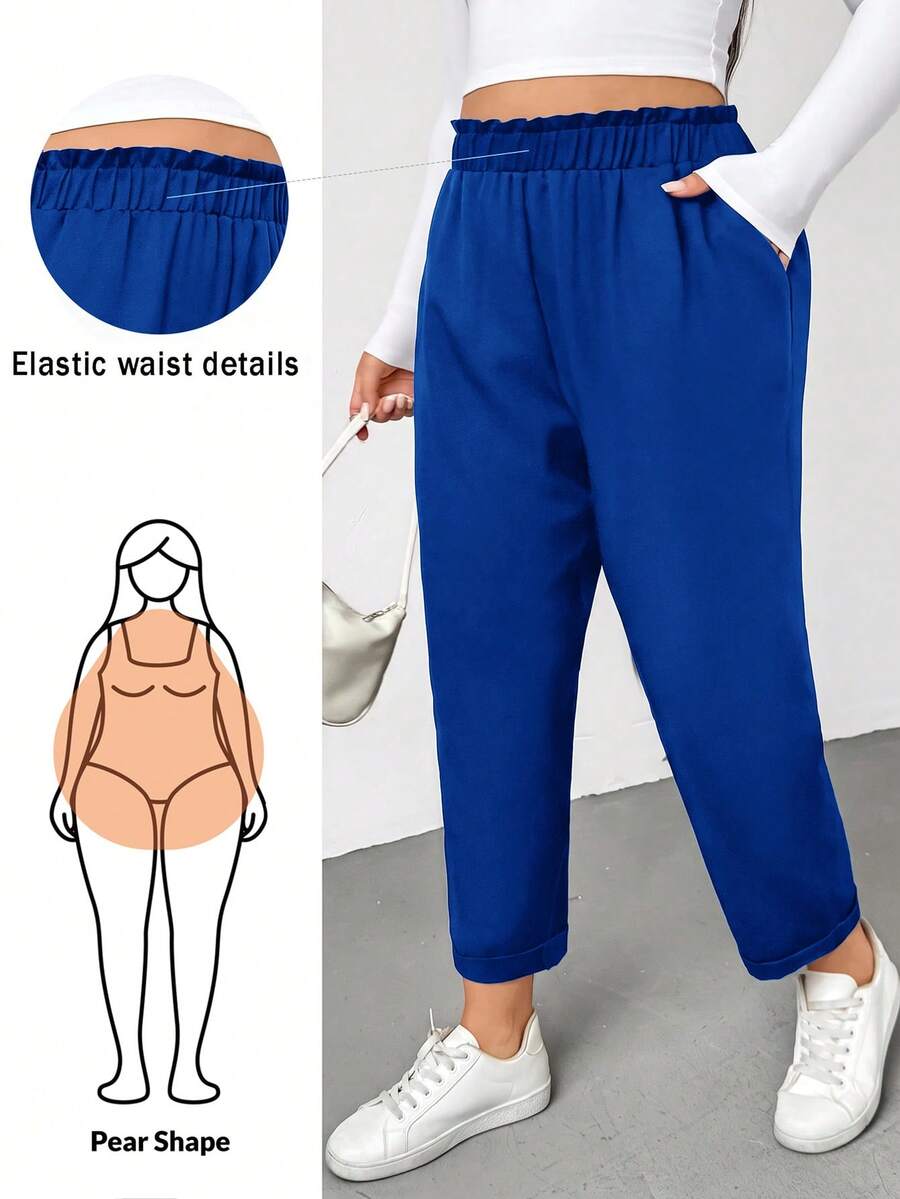 Shapeblank Pantalones de unicolor versátiles y casuales de talla grande - azul real - Ver 1