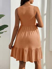 GentleRue Maternity Maternity Nursing Dress With Functional Buttons And Ruffle Hem - Orange - View 2
