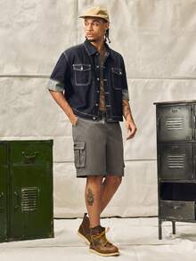 Norleigh Men's Loose Fit Drawstring Waist Flip Pocket Cargo Shorts - Dark Grey - View 4