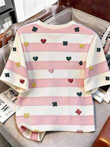 Tween Girl Round Neck Colorblock Casual Versatile Daily Wear T-Shirt - Pink - View 2