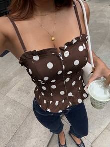 Rivivi Casual Polka Dot Denim Top For Women - Brown - View 5