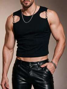 ZURIURI Men's Hollow-Out Metal Chain Sexy Vest - Black - View 2