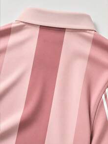 Manfinity LEGND 男士休閒條紋印花短袖 Polo 衫，夏季領口字母圖案上衣 - 粉色 - 查看 5