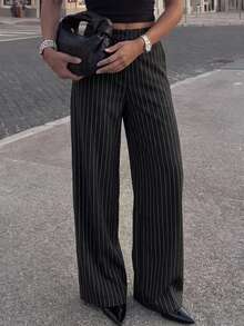 DAZY Women's Business Casual Striped Wide Leg Pants, Suitable For Commuting And Daily Wear - Black - View 3