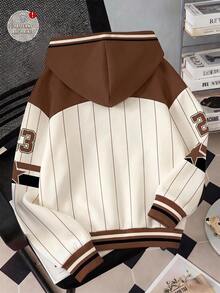 SHEIN EZwear 女款休閒拉鍊連帽衛衣，秋冬穿著，條紋，復古，Y2K風格，適合外出、街頭穿搭、日常通勤、約會、聚會，秋冬/夏季，聖誕節、新年、感恩節、派對、婚禮、海灘、畢業典禮等場合，時尚優雅，休閒百搭，適合外出 - 彩色 - 查看 2