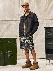Norleigh Men/Boys Camouflage Cargo Shorts, Loose Straight Leg Casual Shorts With Pockets, Summer Street Style - Blue - View 4
