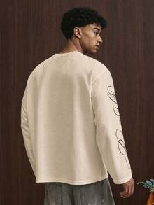 TOKVUE Men's Young Casual Vintage Font Print Long Sleeve T-Shirt - Apricot - View 3