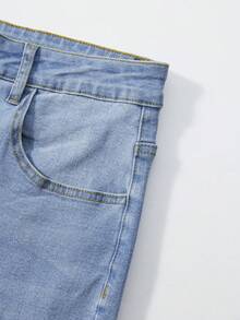 ROMWE MEN Men's Distressed Denim Jeans With Pocket And Rhinestone - Blue - View 4