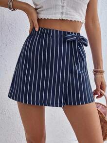 SHEIN Frenchy 女款休閒條紋短褲，條紋短褲，夏季服飾，街頭風，適合日常通勤、約會、派對、秋冬/夏季、派對、婚禮、海灘、畢業典禮、優雅、休閒、外出、Y2K、音樂節穿搭、度假服飾、返校穿搭 - 彩色 - 查看 3