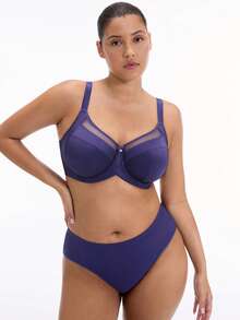 LUVLETTE Plus Curvy Lingerie  Unlined Full Coverage Side Support Mesh Sheer Airy Basic Breezy Comfort Minimizer Bra - Dark Grey - View 10