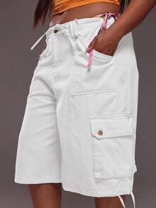 MUSERA Plus Size Denim Shorts - Black and White - View 2