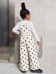 SHEIN Young Girl Leopard Print Denim Overalls - Beige - View 2