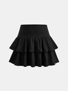 Teen Girls Summer Casual Solid Color Ruffle Hem Skirt - Multicolor - View 1