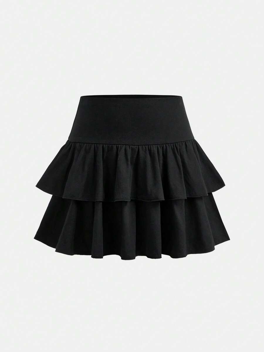 Teen Girls Summer Casual Solid Color Ruffle Hem Skirt - Multicolor - View 1