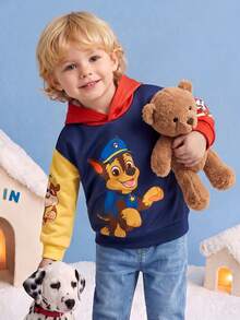 SHEIN | PAW Patrol 1件男童休閒可愛卡通狗印花拼接色連帽抓絨衛衣，適合秋冬穿著 - 彩色 - 查看 3