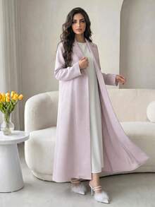 Yasmyna Women's Elegant Textured Long Sleeve Lapel Pink Abaya - Pink - View 7