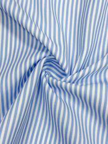 Breezaya Plus Size Women's Striped Drop Shoulder Sleeve Button Half Placket Casual Shirt - Blue - View 4